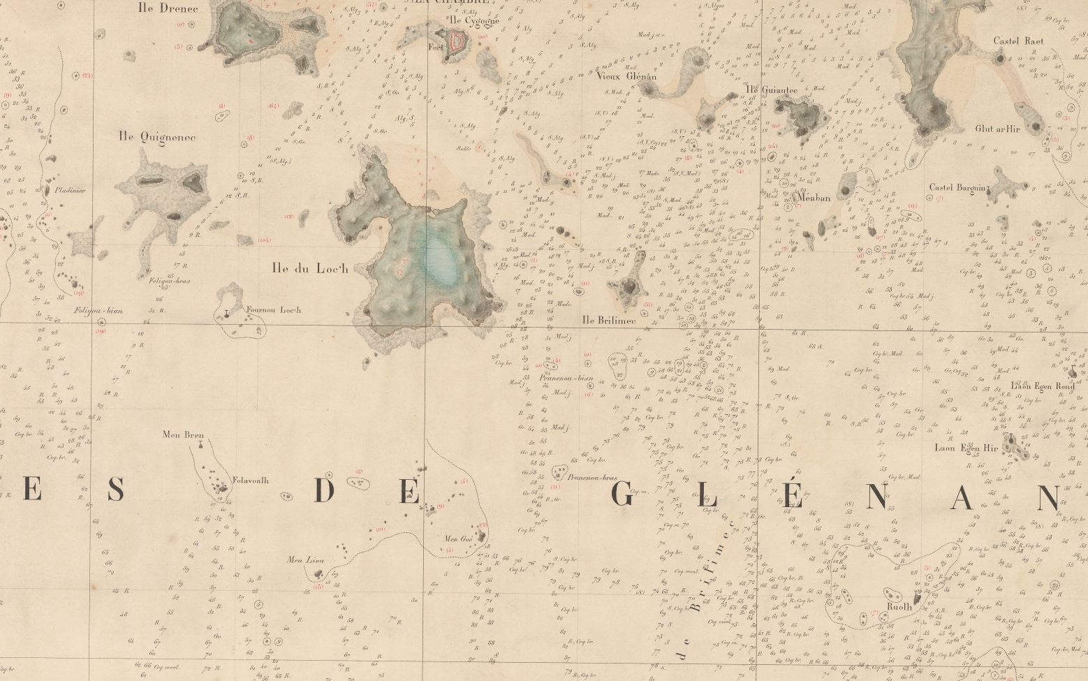 Baie de la Forest Les glénans Concarneau Le Pouldu minute scannée 1819 Beautemps Beaupré