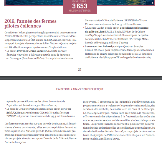 €300 millions pour l’éolien flottant en 2016 dans le cadre du PIA