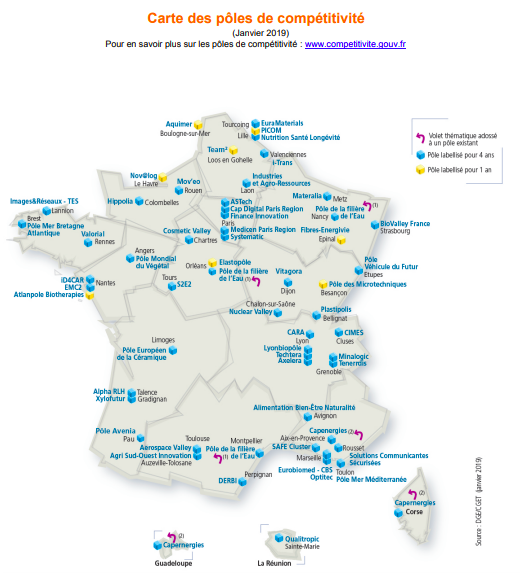 56 Pôles de compétitivité labellisés pour 2019-2022