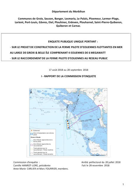 Enquête publique Ferme pilote éoliennes en mer Groix Belle-Ile