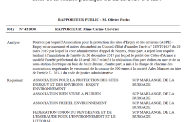 Conseil d’Etat : la demande d’annulation de l’arrêté préfectoral accordant l’autorisation de la construction du parc de Saint-Brieuc par des associations environnementales.
