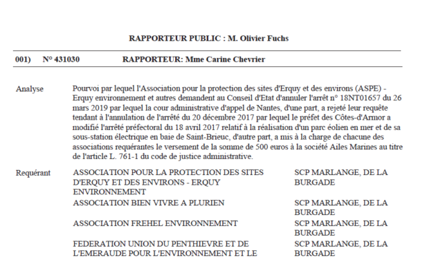 Conseil d'Etat audience Asso environnementales contre Ailes Marines