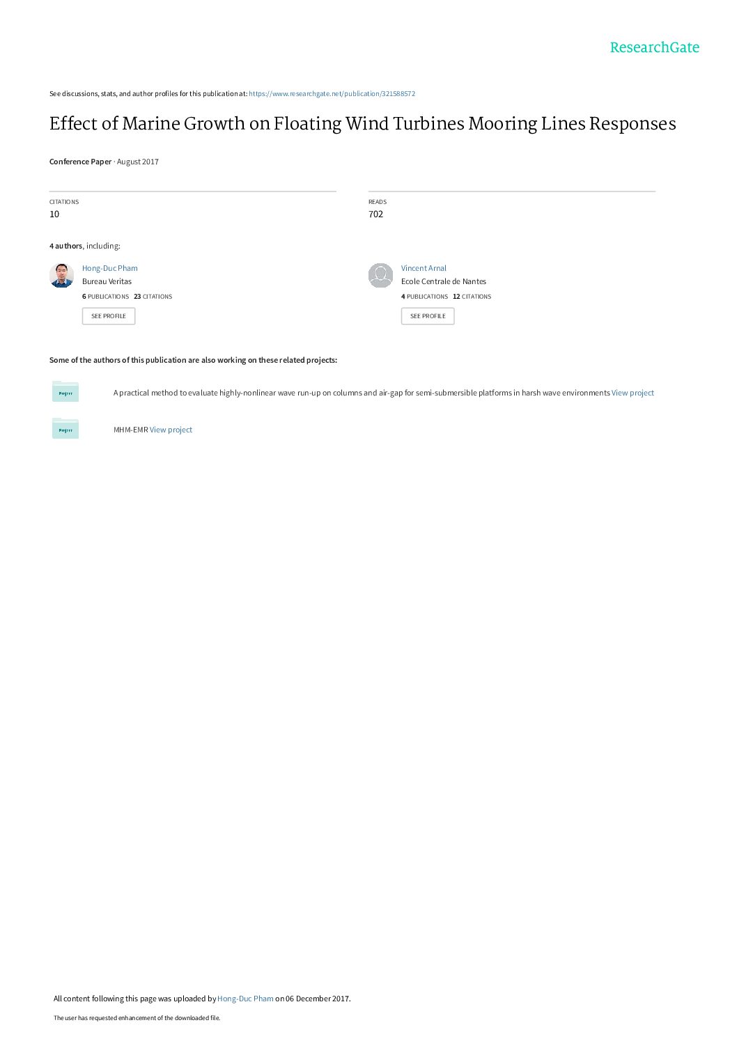 Effect of Marine Growth on Floating Wind Turbines Mooring Lines Responses