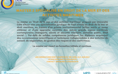 Candidatures ouvertes pour le Master 2 en Droit de la Mer et des activités Maritimes – Université Côte d’Azur sont ouvertes !