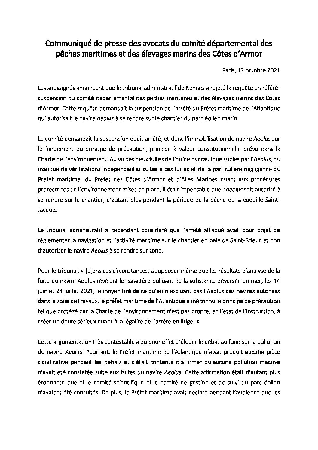 CDPMEM 22 Côtes d’Armor : Rejet de la requête en référé- suspension