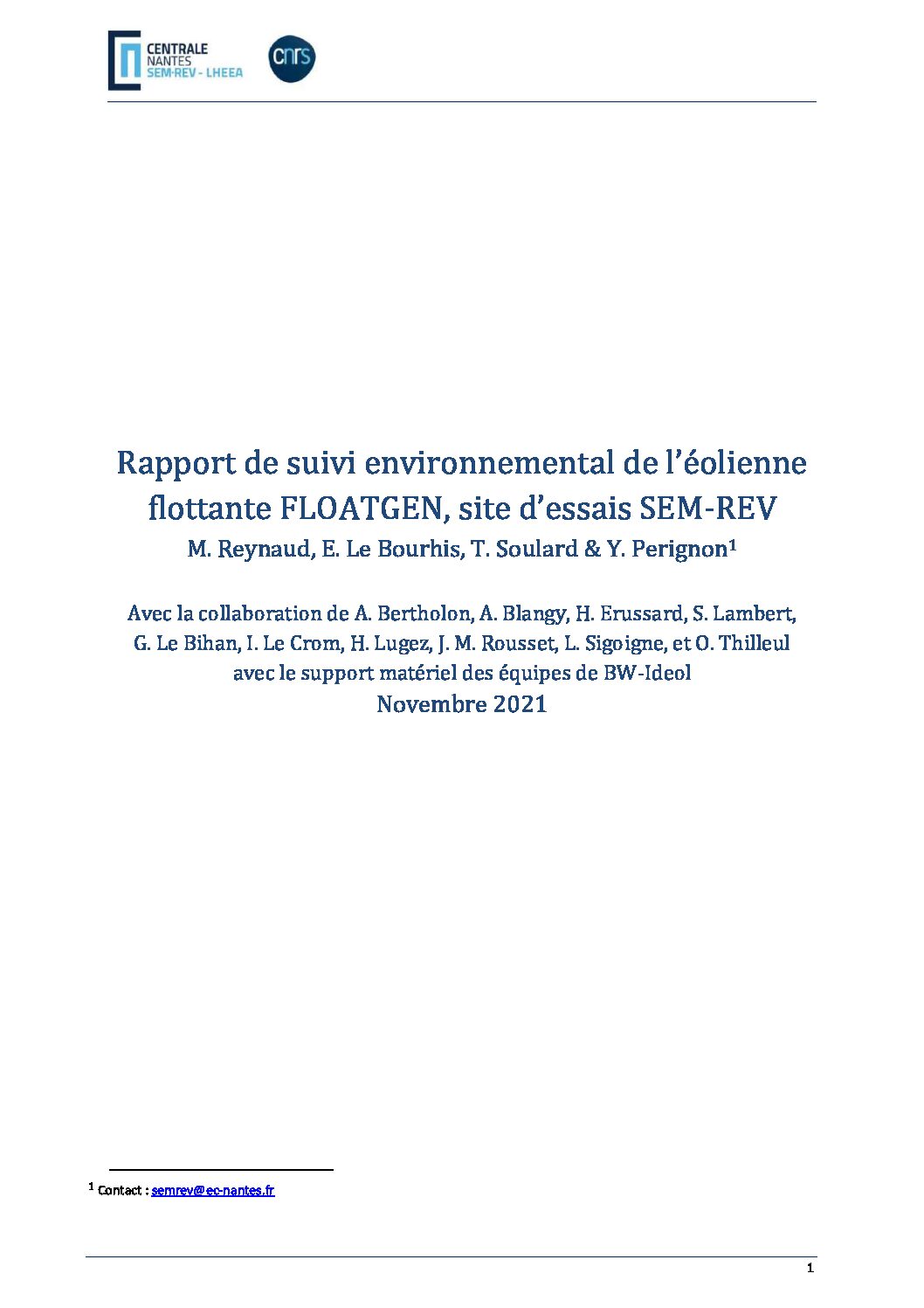 Le Rapport de suivi environnemental complet du démonstrateur Floatgen sur le  site d&rsquo;essai Sem-Rev