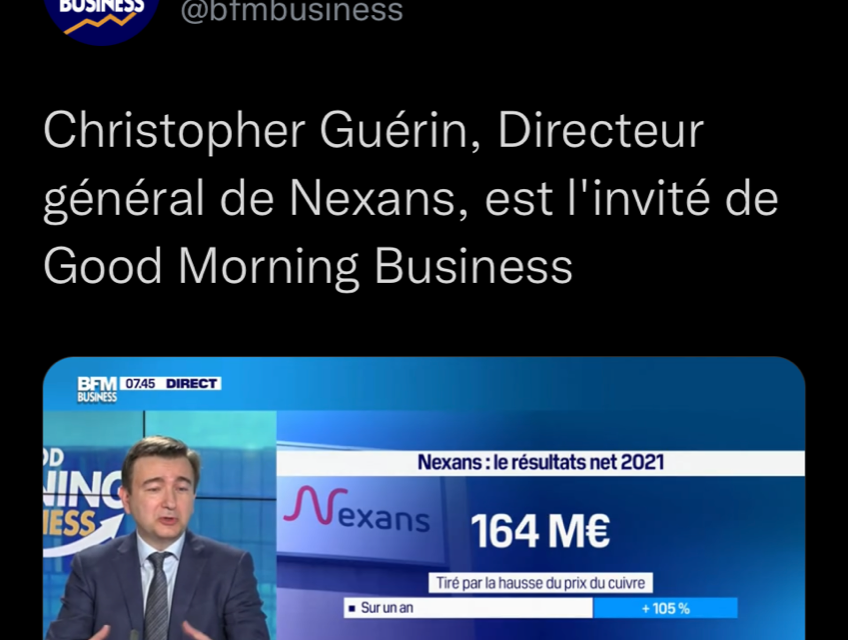 Le PDG de Nexans émet le vœux en faveur de la nomination d’un ministre de l’énergie dans le prochain gouvernement