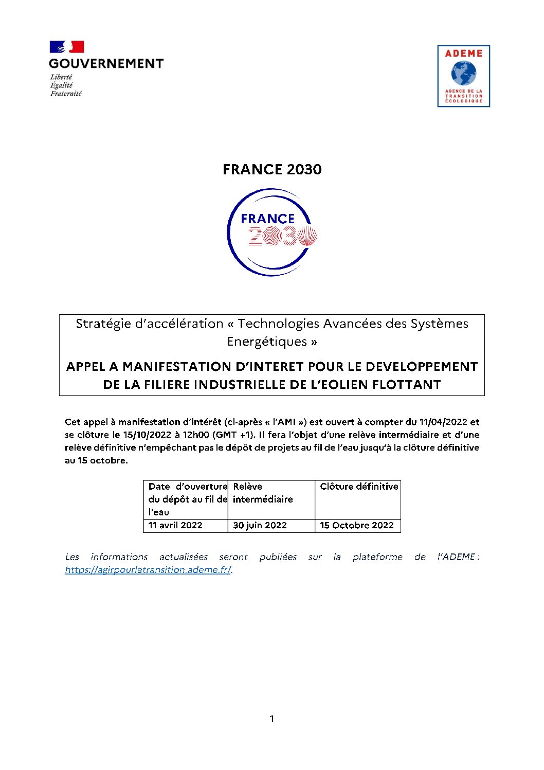 Dernier jour : AMI pour identifier des projets industriels de production d&rsquo;équipement pour l&rsquo;éolien flottant