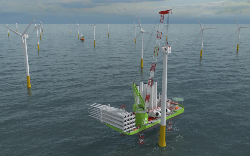 Une grue Huisman pour le navire éolien offshore de Cadeler construit en Chine