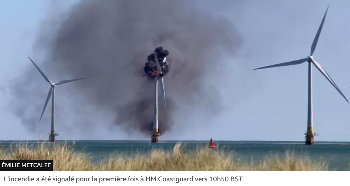 Une des 30 turbines Vestas de Scroby Sands a pris feu le 15 août