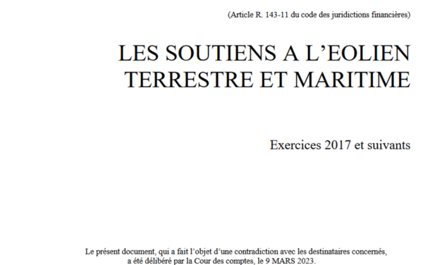 Cour des Comptes : pour l’éolien en mer et terrestre des objectifs ambitieux non atteints  – 2