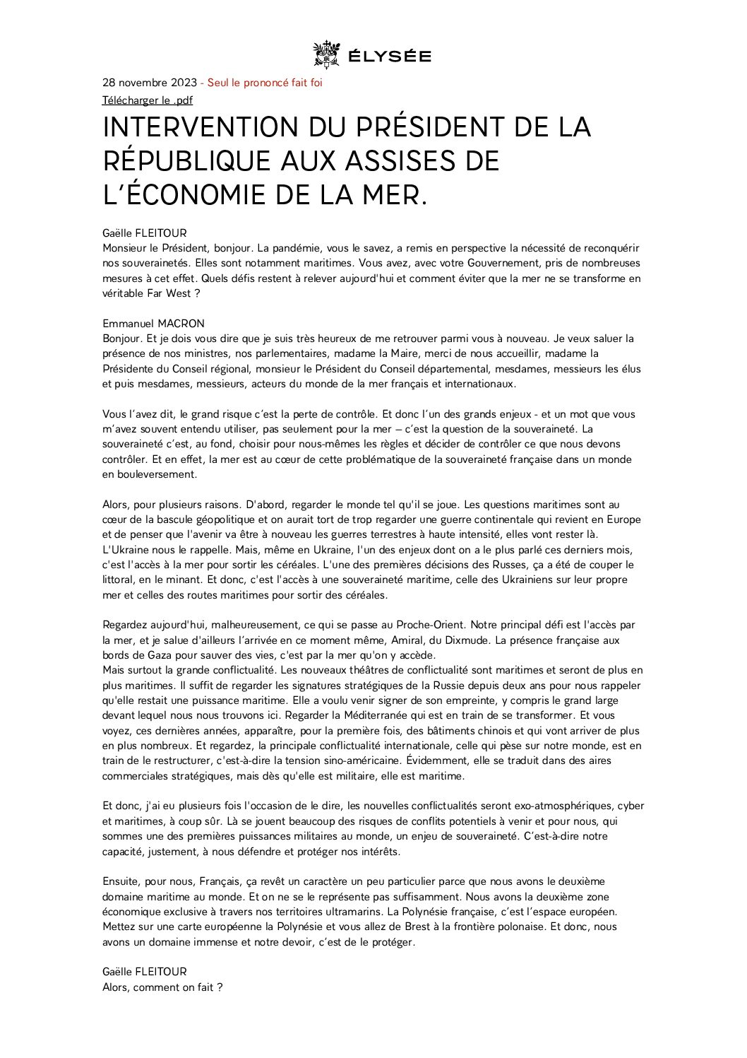 Emmanuel Macron aux Assises de l&rsquo;économie de la mer se veut rassurant, hydrolien compris
