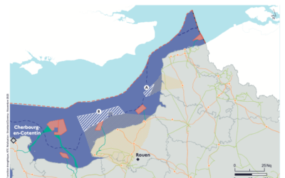 Zones propices pour de nouveaux parcs éoliens en mer sur la façade Manche Est-Mer du Nord.