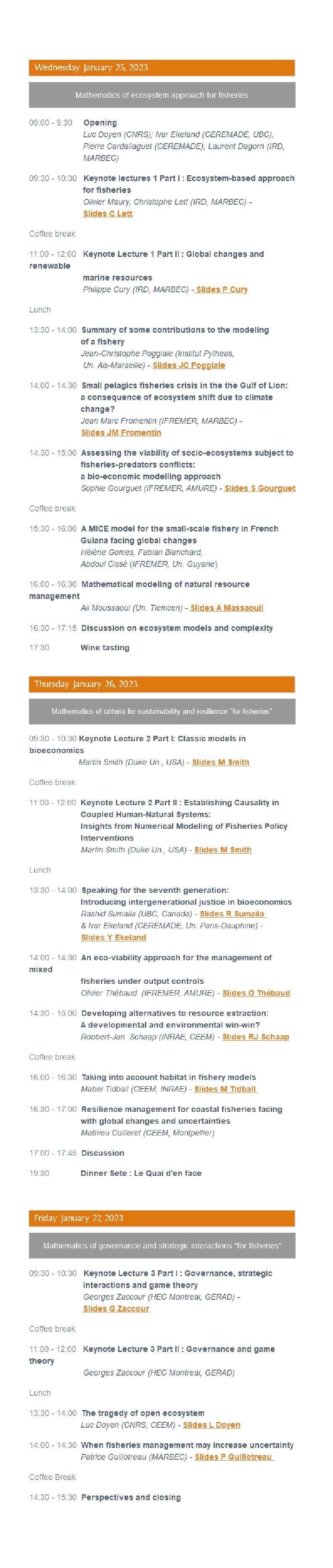 Bilan des journées MESSH – Mathematics for bio-economics and sustainability of fisheries,