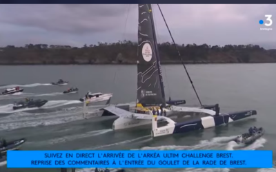 Arrivée du skipper Charles Caudrelier, vainqueur de l’Arkea Ultim Challenge Brest sur son ultime Maxi Edmond de Rothschild