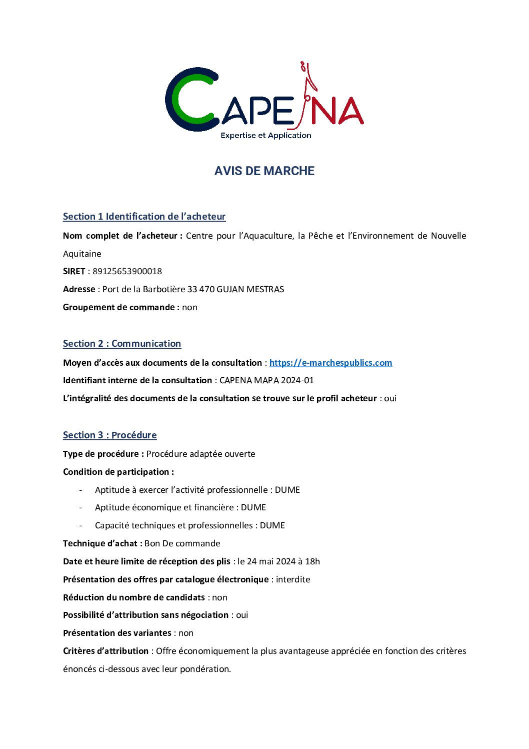 CAPENA lance un marché pour l’achat de sondes sous-marines multiparamétriques et autonomes