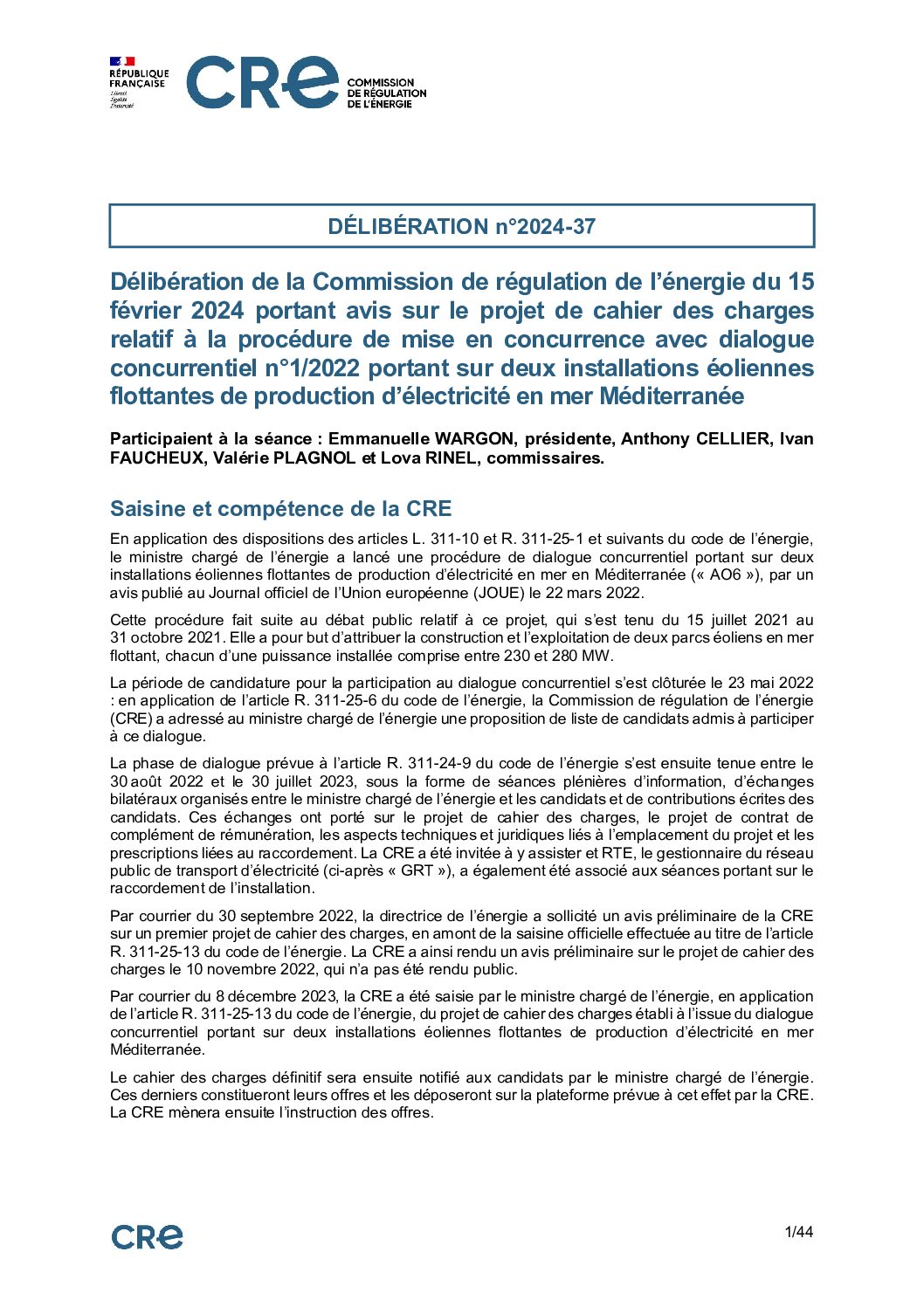 AO6 : publication de l&rsquo;avis de la CRE