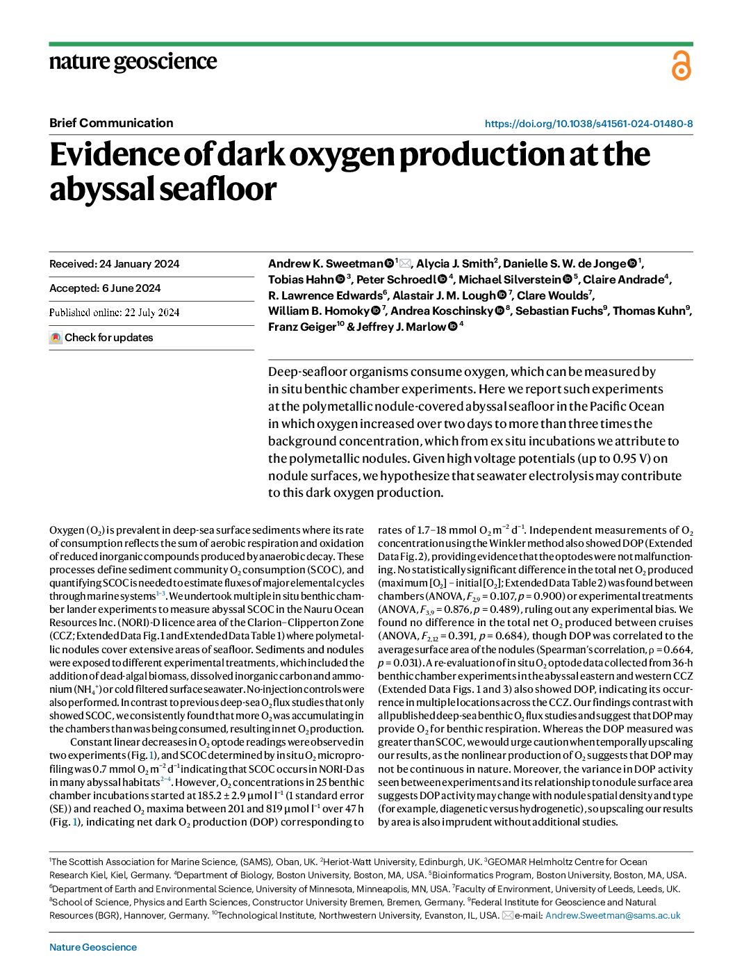 Grands fonds marins : Une mystérieuse source d’oxygène découverte laisse les scientifiques perplexes – 1