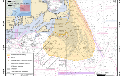 Pale de l’Haliade-X de GE Vernova du parc en mer Vineyard Wind 1 : la zone est balisée