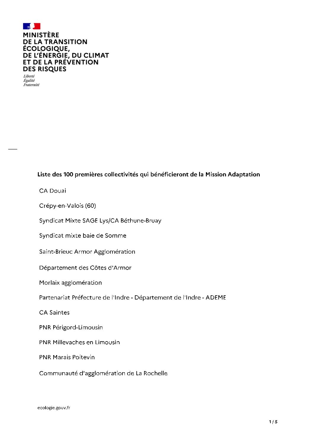 Changement climatique : mission Adaptation, avec un guichet unique pour les collectivités territoriales