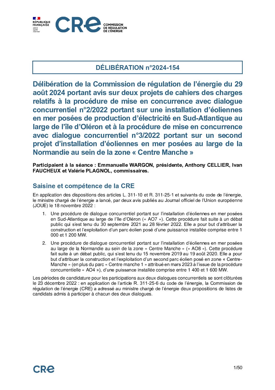 Les cahiers des charges de l’AO7 (Oléron) et de l’AO8 (Centre Manche 2) sont publiés