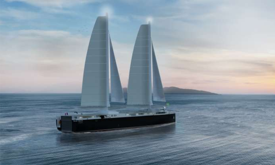 Mise à l’eau du Neoliner Origins, cargo à voiles de 136m