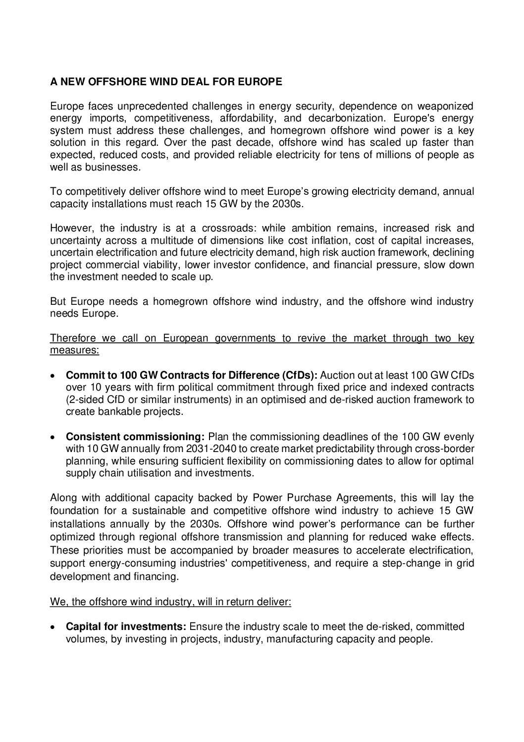 L&rsquo;éolien en mer : la capacité annuelle d&rsquo;installation en Europe doit atteindre 15 GW d&rsquo;ici 2030 pour être compétitif