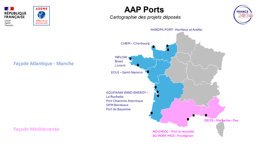 Cartographie des projets déposés pour l’AAP Ports de l’ADEME