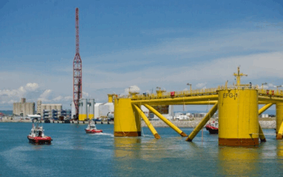 Le premier flotteur de la ferme pilote éolienne flottante EFGL est arrivé hier à Port-La Nouvelle