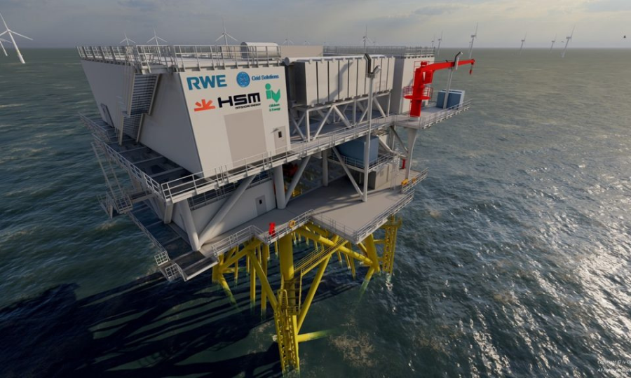 La sous-station dans le plus grand parc éolien offshore du Danemark est installée