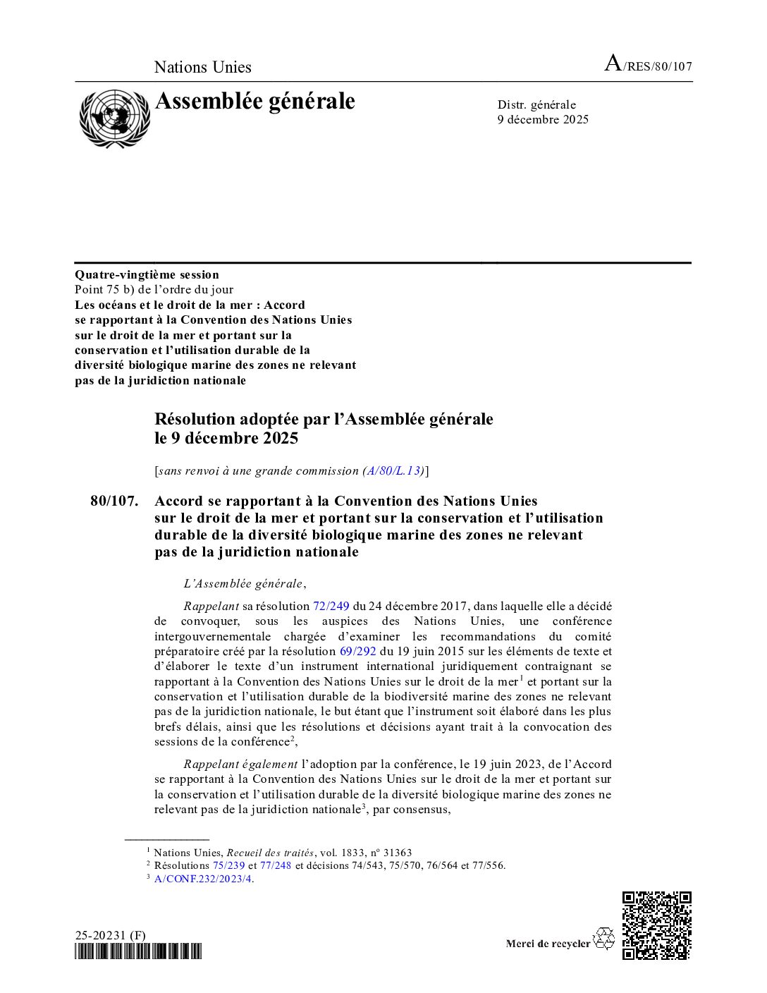 La convention du Droit de la mer entre en vigueur le 17 janvier 2026