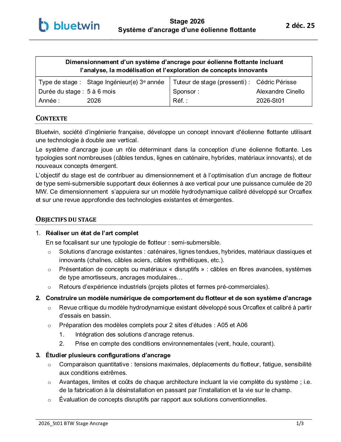 GDR EOL EMR : Stage Système d&rsquo;ancrage d&rsquo;une éolienne flottante