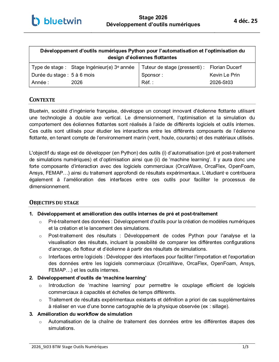GDR EOL-EMR – Offre de stage N°3 pour le développement d&rsquo;outils numériques chez Bluetwin