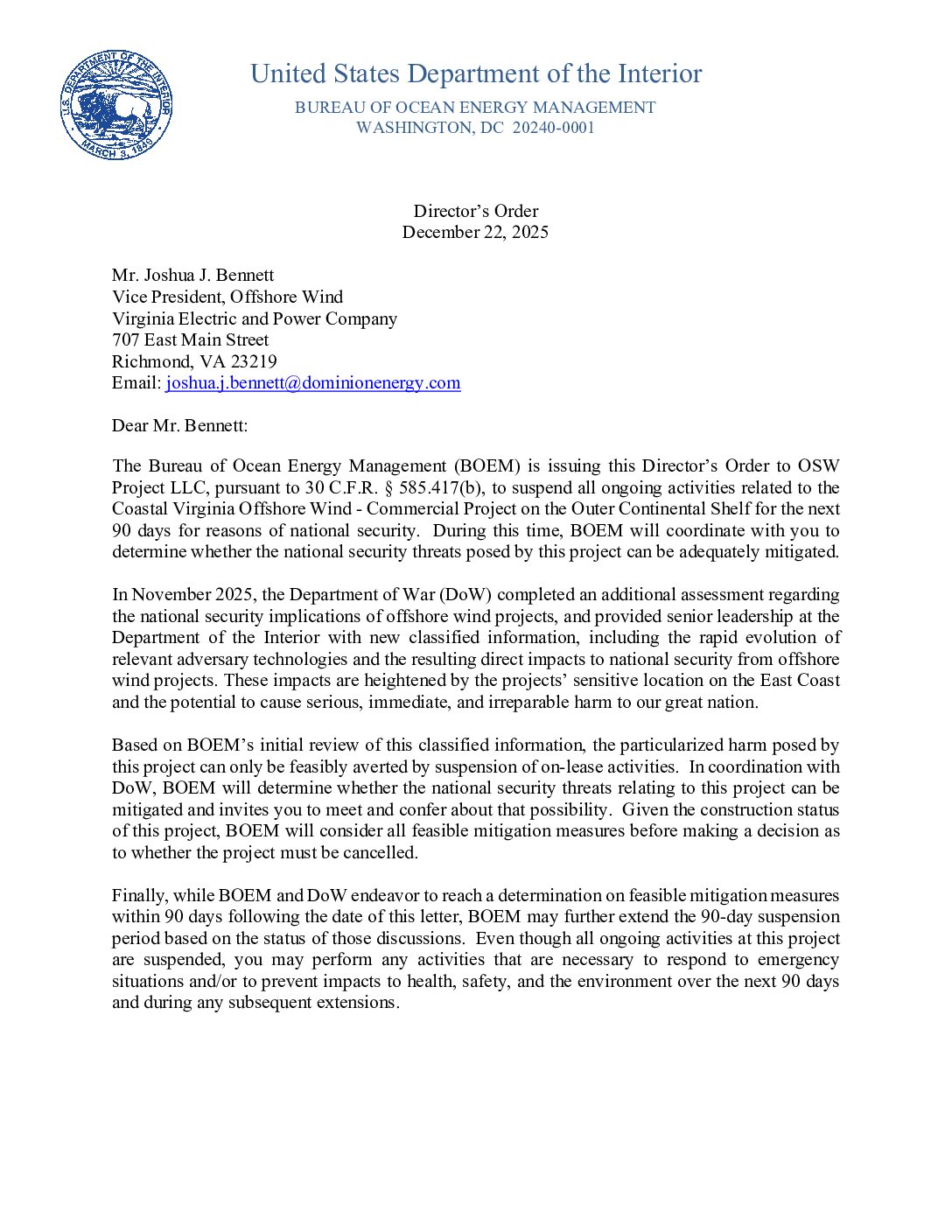 Orsted obtient gain de cause et peut reprendre le projet Revolution Wind interrompu par Trump