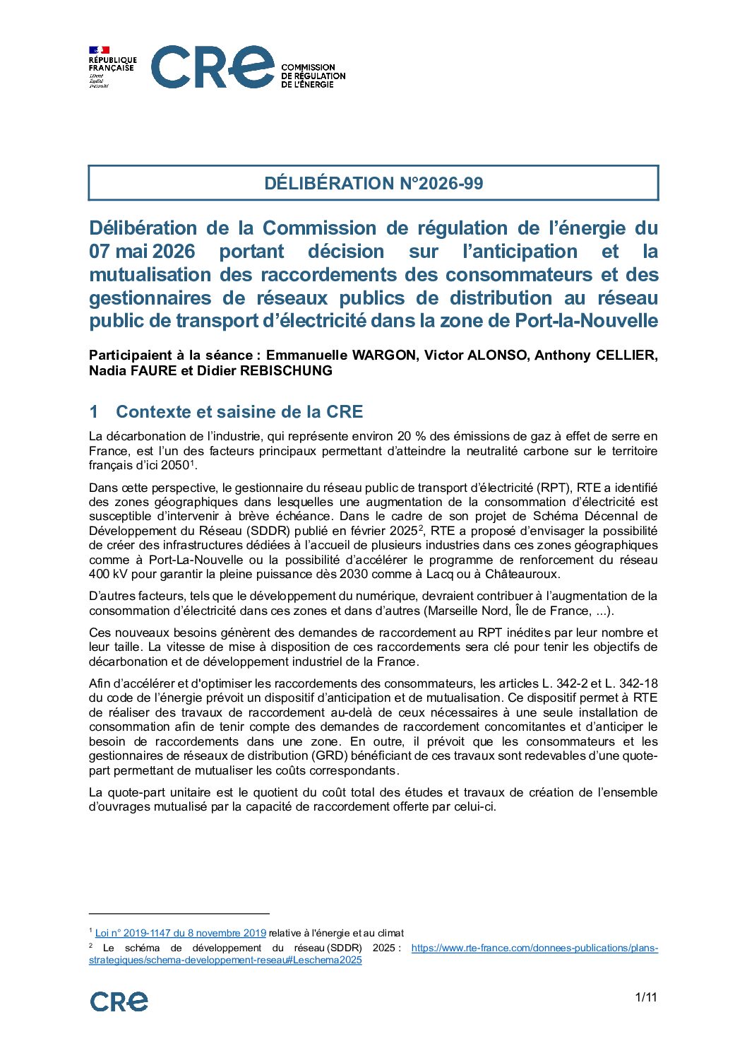 « Port-la-Nouvelle » : la CRE valide l’anticipation et la mutualisation des travaux de raccordement des consommateurs de la zone